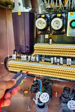 Inside view of control cubicle of high voltage disconnector Stock Photos