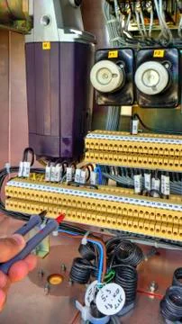 Inside view of control cubicle of high voltage disconnector Stock Photos