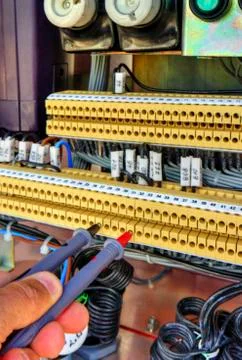 Inside view of control cubicle of high voltage disconnector Stock Photos