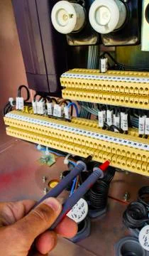 Inside view of control cubicle of high voltage disconnector Stock Photos