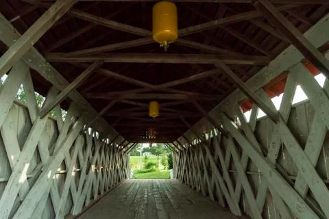 Inside view of covered bridge in Madison County, Iowa Stock Photos