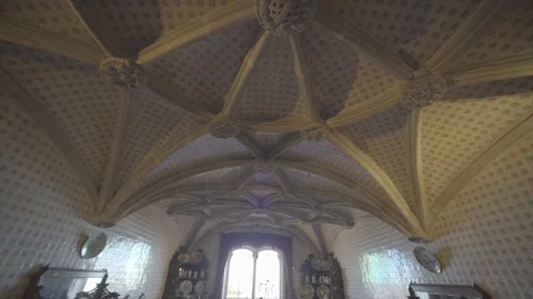 Inside view of different architectural styles of colorful Pena Palace 库存影片 92931268
