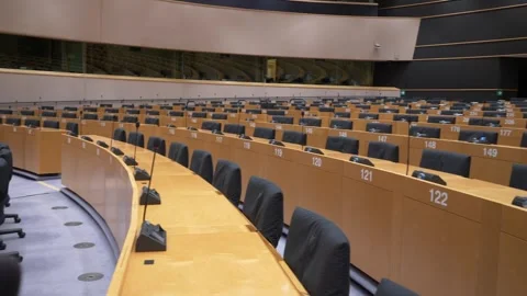 Inside View Of Empty Plenary Hall At The European Parliament Located In Stock Footage 249667884