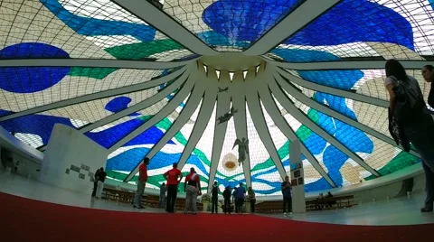 Inside view of the famous Cathedral of Brasilia City, Brazil Stock Footage 48377553