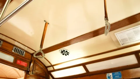 Inside view of the famous empty tram 28, roof detail, tourist destination par Stock Footage 108728596