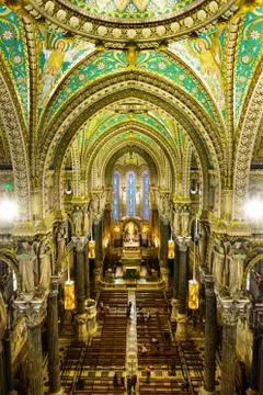 Inside view of Fourviere Cathedral at Lyon city Stock Photos