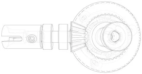 Inside view on gearbox cross section with gears and shafts. Wire-frame. EPS10 Illustrazione stock