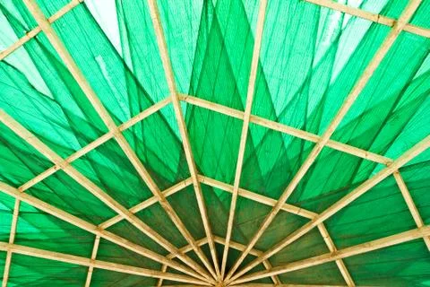 Inside view of green umbrella Stock Photos