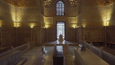 Inside view of the Gur-e-Amir (Guri Amir), Samarkand, Uzbekistan Stock Footage 229791197