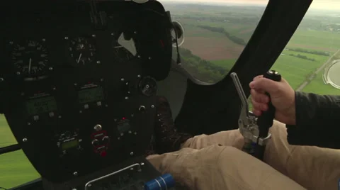 Inside view of gyrocopter pilot's cabin/cockpit during flight, turning right Stock Footage 38462326