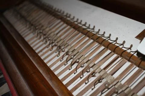 An inside view of a harmonium. Stock Photos