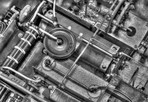 Inside view of high frequency power amplifier in black and white Stock Photos