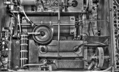 Inside view of high frequency power amplifier in black and white Stock Photos