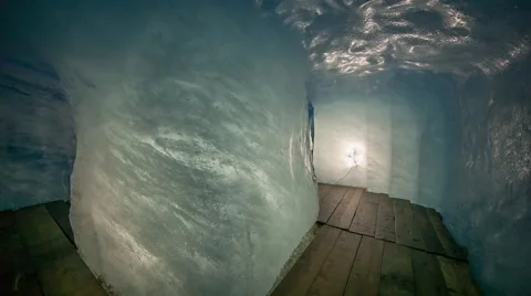 Inside view of ice cave in Rhone glacier Stock Footage 58590567