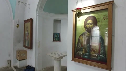 Inside view of Icon Museum at St. Barnabas Church. Cyprus. DJI-0252-01 Видео 137373114