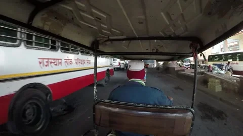 Inside view of Indian auto-rickshaw, TukTuk taxi running passenger service Stock Footage 145679677