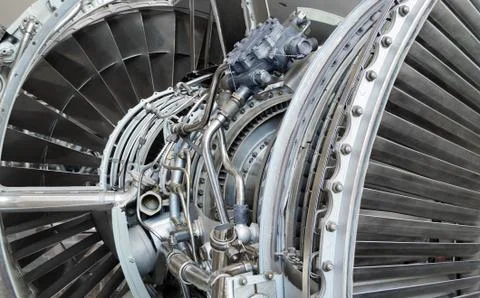 Inside view of a jet engine. Stock Photos