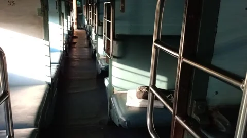 Inside View Of Long Distance Indian Railway Compartment Stock Footage 267741424