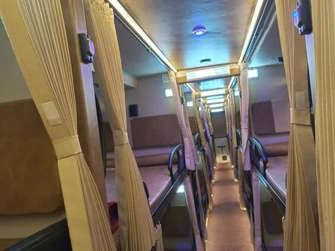 Inside view of a luxury sleeper bus for long route in India Stock-Fotos