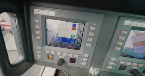 Inside View Mobile Crane Cabin. Mobile crane training simulator. 库存影片 136881547