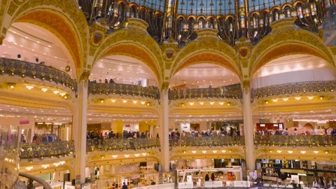 Inside view on Neo Byzantine dome, interio design in Art Deco style and visitors Stock Footage 310199794