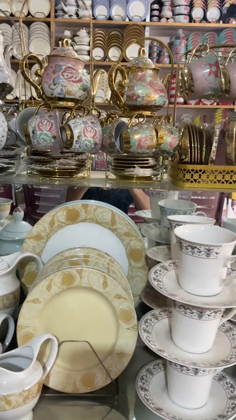 Inside View of a New Crockery Store Containing Kitchenware Stock Footage 289429151