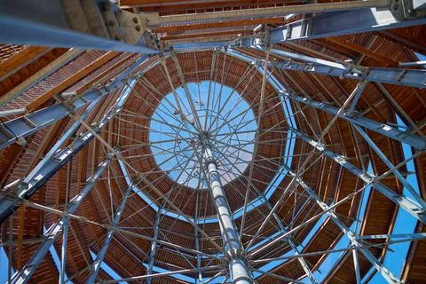 Inside view of observation tower with circular structure Stock Photos