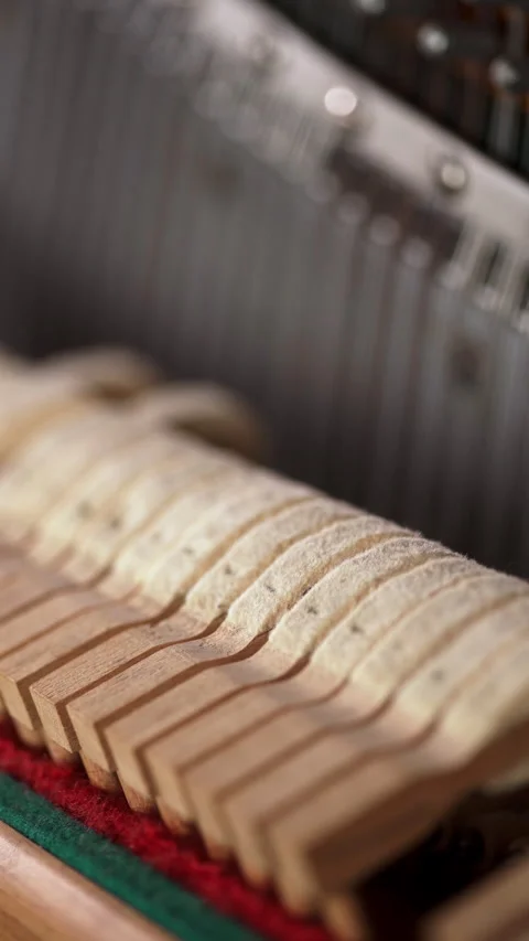 Inside view of old antique piano. View inside the piano. Musical instrument Stock Footage 269041625