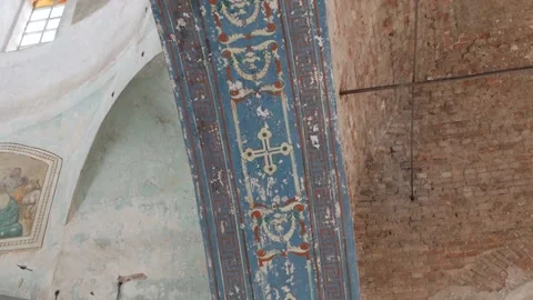 Inside view of the old dome. Destroyed Orthodox Church. An abandoned building Stock Footage 161071829