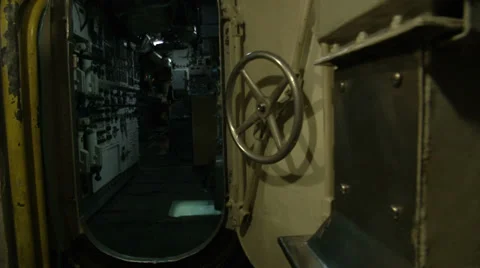 Inside view of an old submarine Stock Footage 36177146
