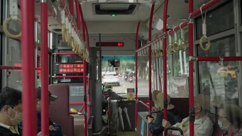 Inside view of public bus in Taipei, Taiwan -4k Stock Footage 297508589