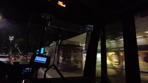 Inside view of a public transport bus traveling along Paulista Avenue Stock Footage 311090152