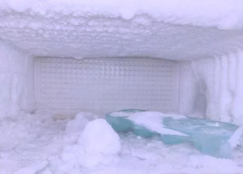 Inside view of refrigerator ice chiller chamber freezer Stock Photos
