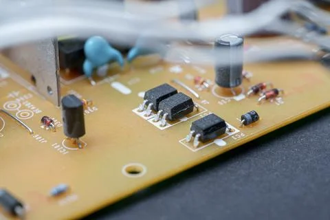 Inside view revealing electrical components assembled on a circuit board, s.. Stock Photos