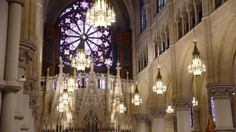 Inside view of Saint Patrick cathedral in New York City Stock Footage 245095061