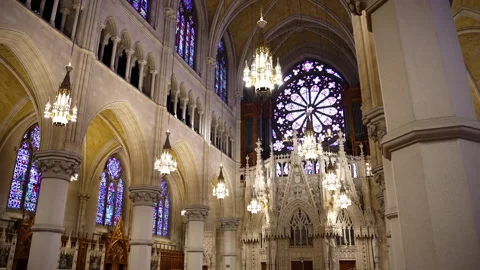 Inside view of Saint Patrick cathedral in New York City Stock Footage 245095086