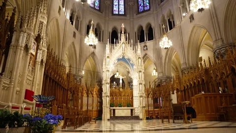 Inside view of Saint Patrick cathedral in New York City Stock Footage 245095127