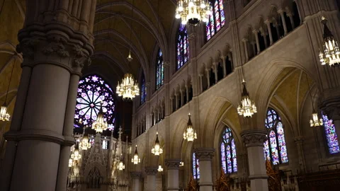 Inside view of Saint Patrick cathedral in New York City Stock Footage 245095294
