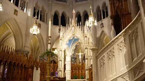 Inside view of Saint Patrick cathedral in New York City Stock Footage 245095319