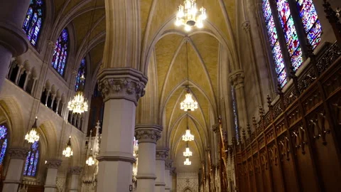 Inside view of Saint Patrick cathedral in New York City Stock Footage 245095351