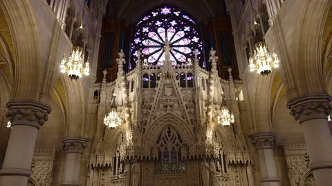 Inside view of Saint Patrick cathedral in New York City Stock Footage 245095397