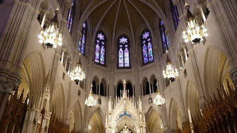 Inside view of Saint Patrick cathedral in New York City Stock Footage 245095617