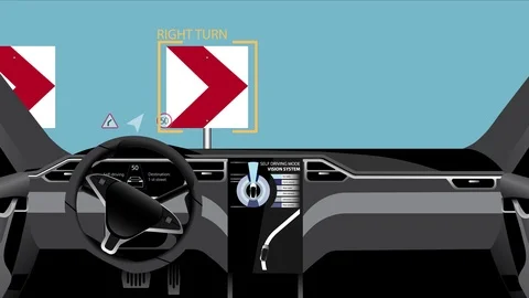 Inside view of self-driving car rides оn the road 動画素材 86562858