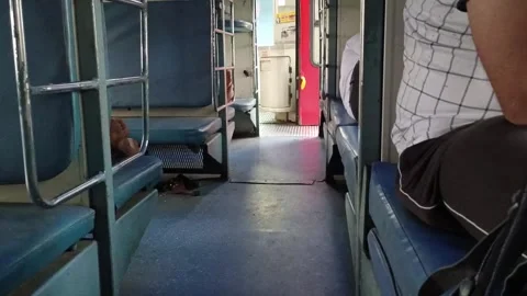 Inside view of sleeper coach of indian railway train Stock Footage 340193236