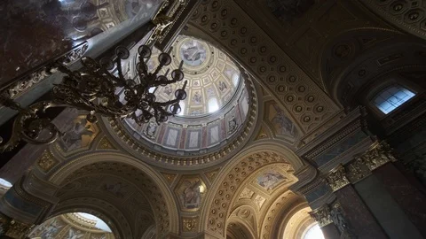 Inside view of St. Stephen Basilica in Budapest Stock Footage 116114503