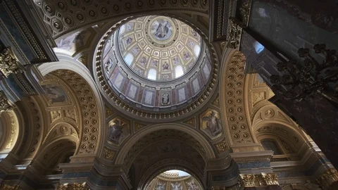 Inside view of St. Stephen Basilica in Budapest Stock Footage 116115608