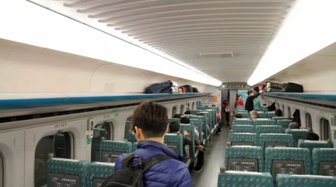 Inside View of Taiwan High Speed Railway (THSR) Train at Taipei Station. HD Stock Footage 49162210