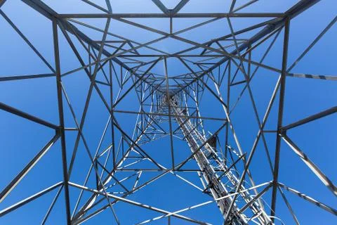 Inside view of telecommunication tower with microwave, radio panel antennas Stock Photos