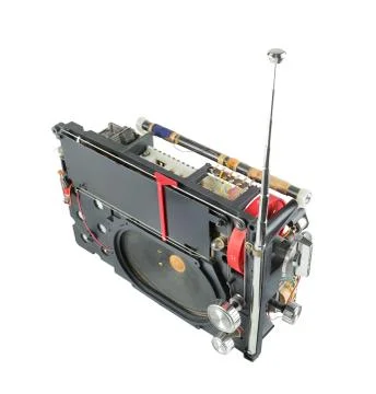 Inside view from top of old transistor portable radio receiver with telescopi Stock Photos