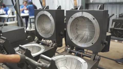 Inside view from two handball molding machines and its shaped inside lines. Video stock 277575028